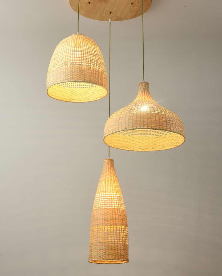 Rustic Pendant Light Trio with Woven Shades