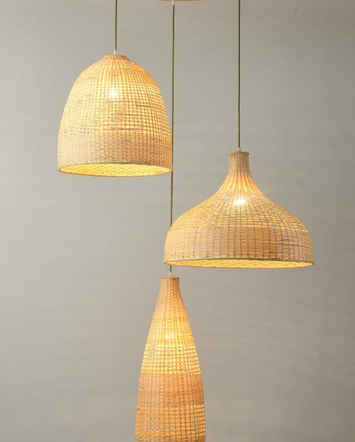 Rustic Pendant Light Trio with Woven Shades