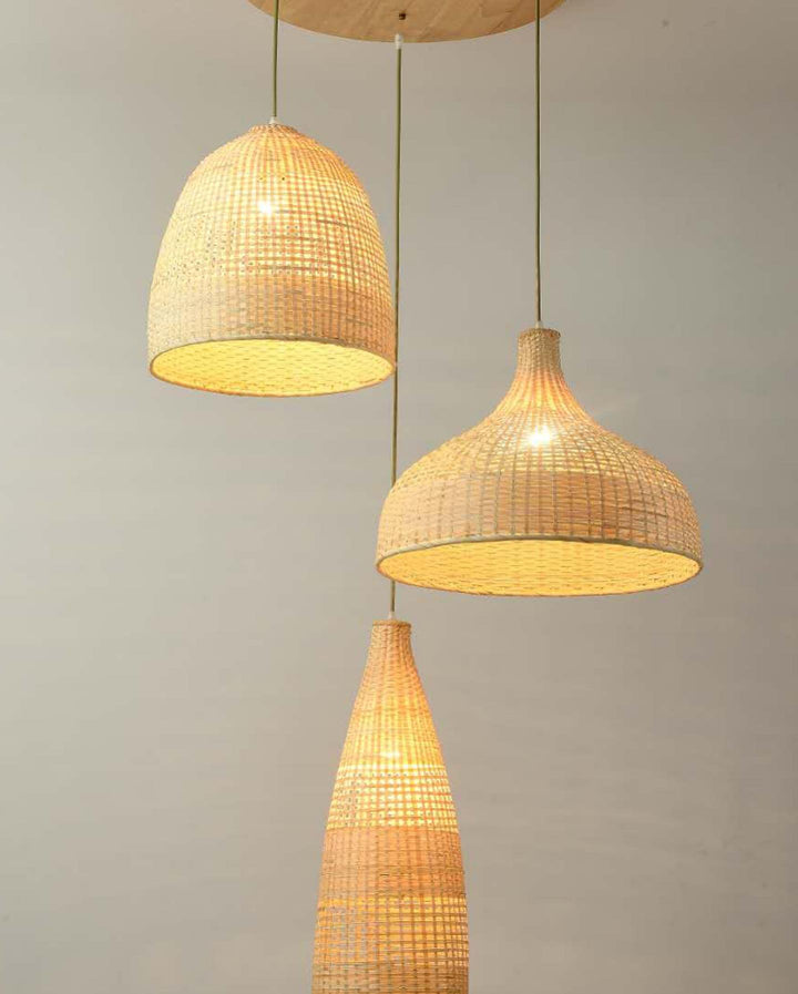 Rustic Pendant Light Trio with Woven Shades