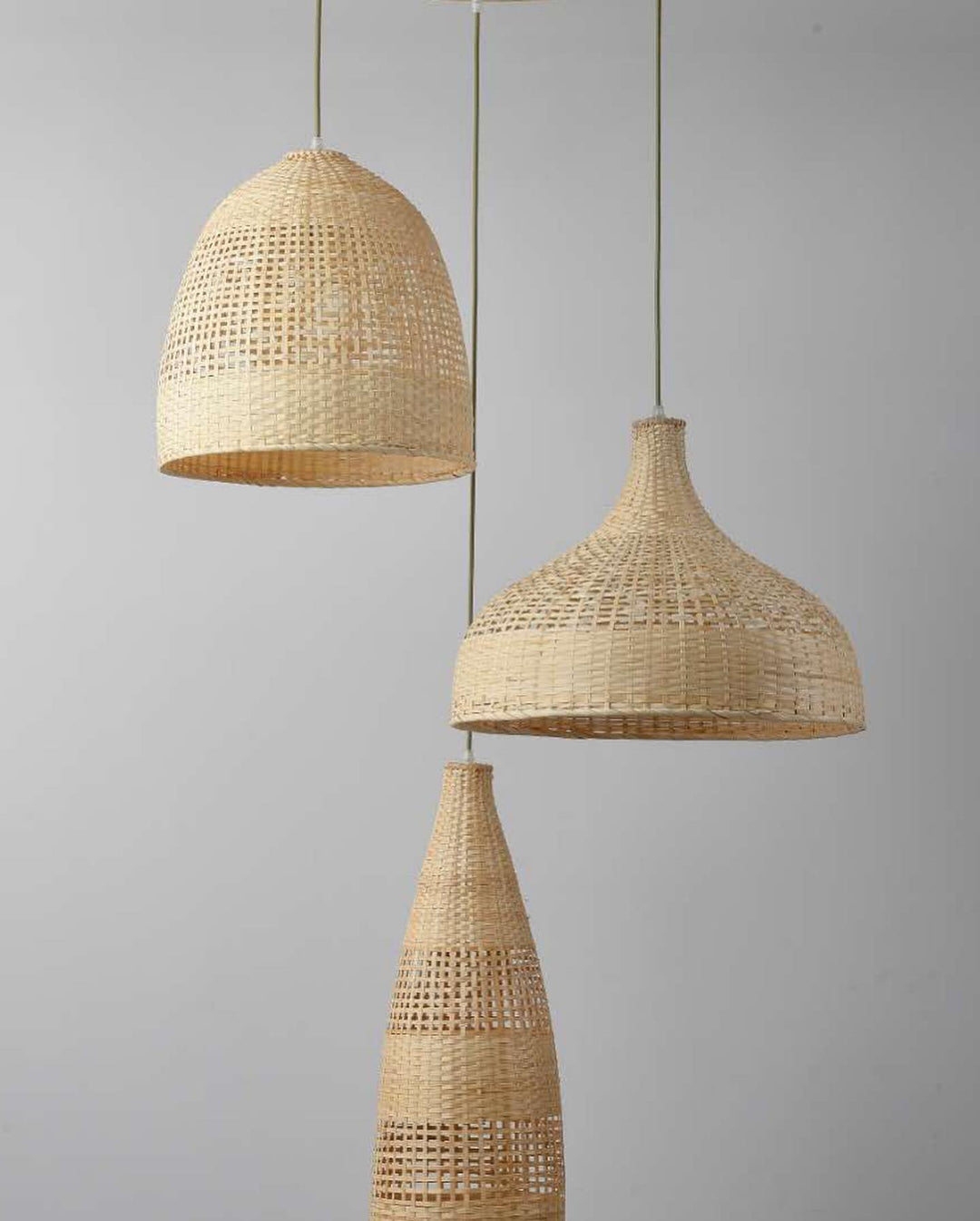 Rustic Pendant Light Trio with Woven Shades