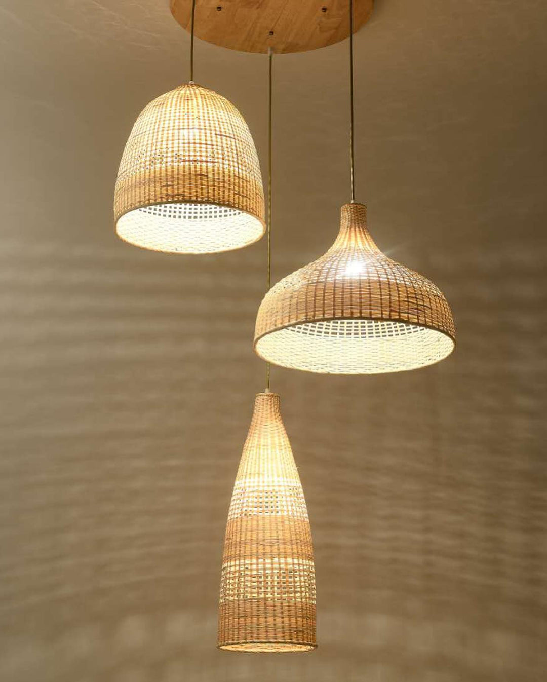 Rustic Pendant Light Trio with Woven Shades