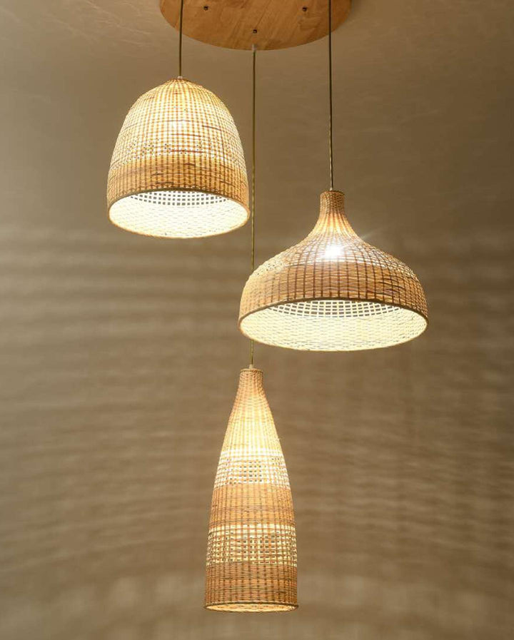 Rustic Pendant Light Trio with Woven Shades