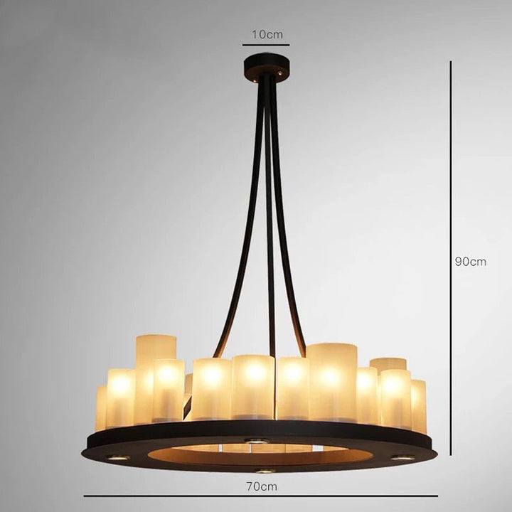 Modern Black Chandelier with Frosted Cylinder Shades