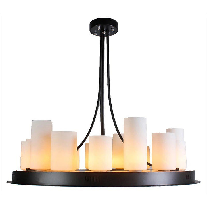 Modern Black Chandelier with Frosted Cylinder Shades