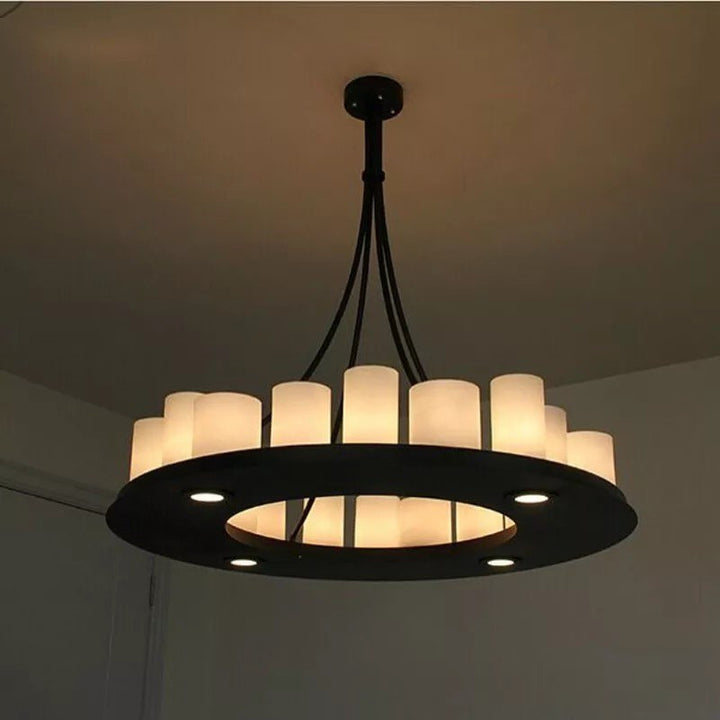 Modern Black Chandelier with Frosted Cylinder Shades