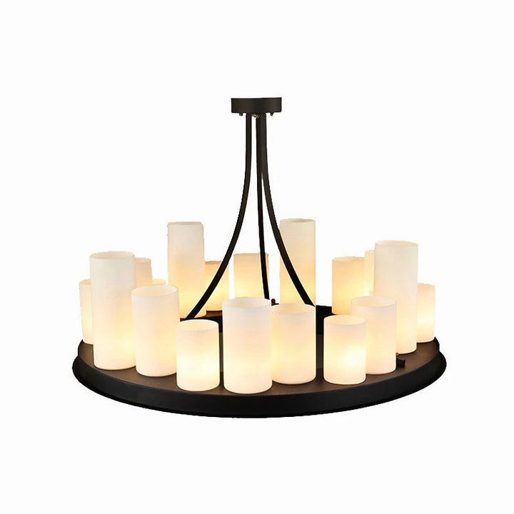 Modern Black Chandelier with Frosted Cylinder Shades