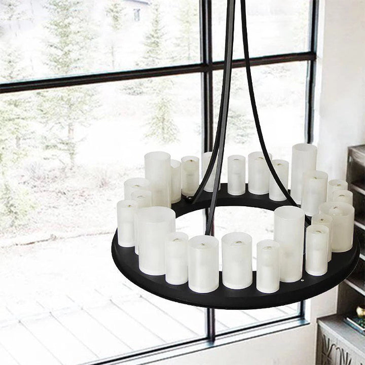 Modern Black Chandelier with Frosted Cylinder Shades