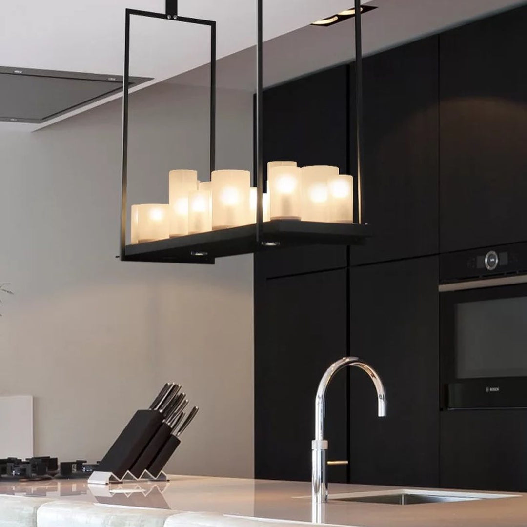 Modern Linear Chandelier with Frosted Glass Shades