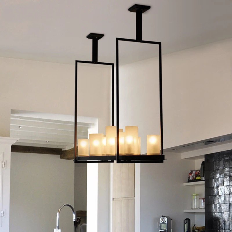 Modern Linear Chandelier with Frosted Glass Shades