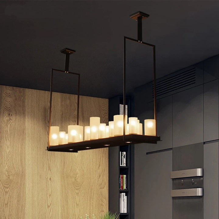 Modern Linear Chandelier with Frosted Glass Shades