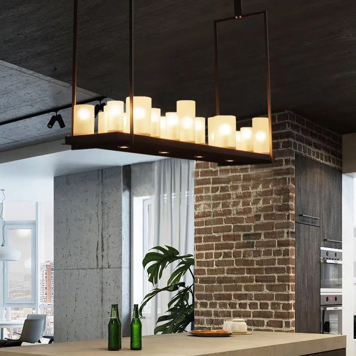 Modern Linear Chandelier with Frosted Glass Shades