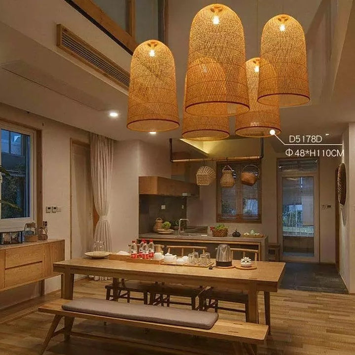 Rustic Woven Rattan Pendant Light Cluster