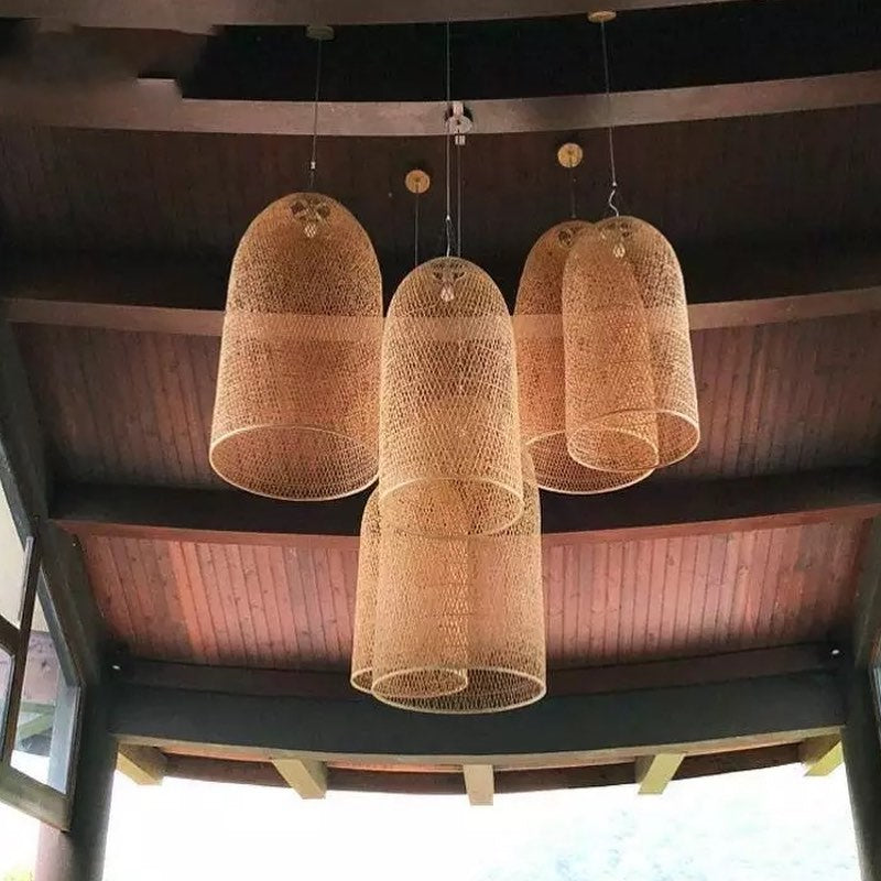 Rustic Woven Rattan Pendant Light Cluster