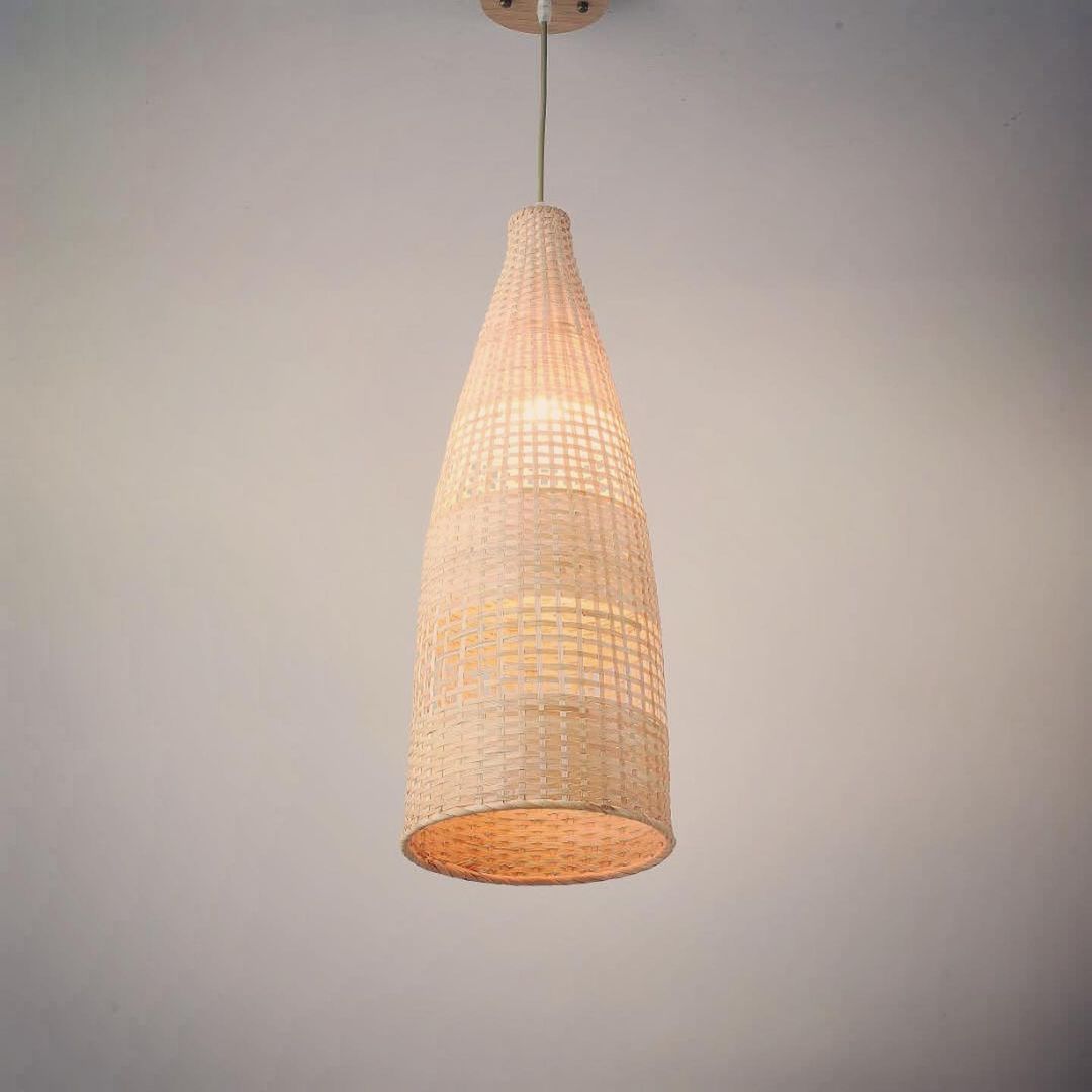 Rustic Pendant Light with Woven Bamboo Design