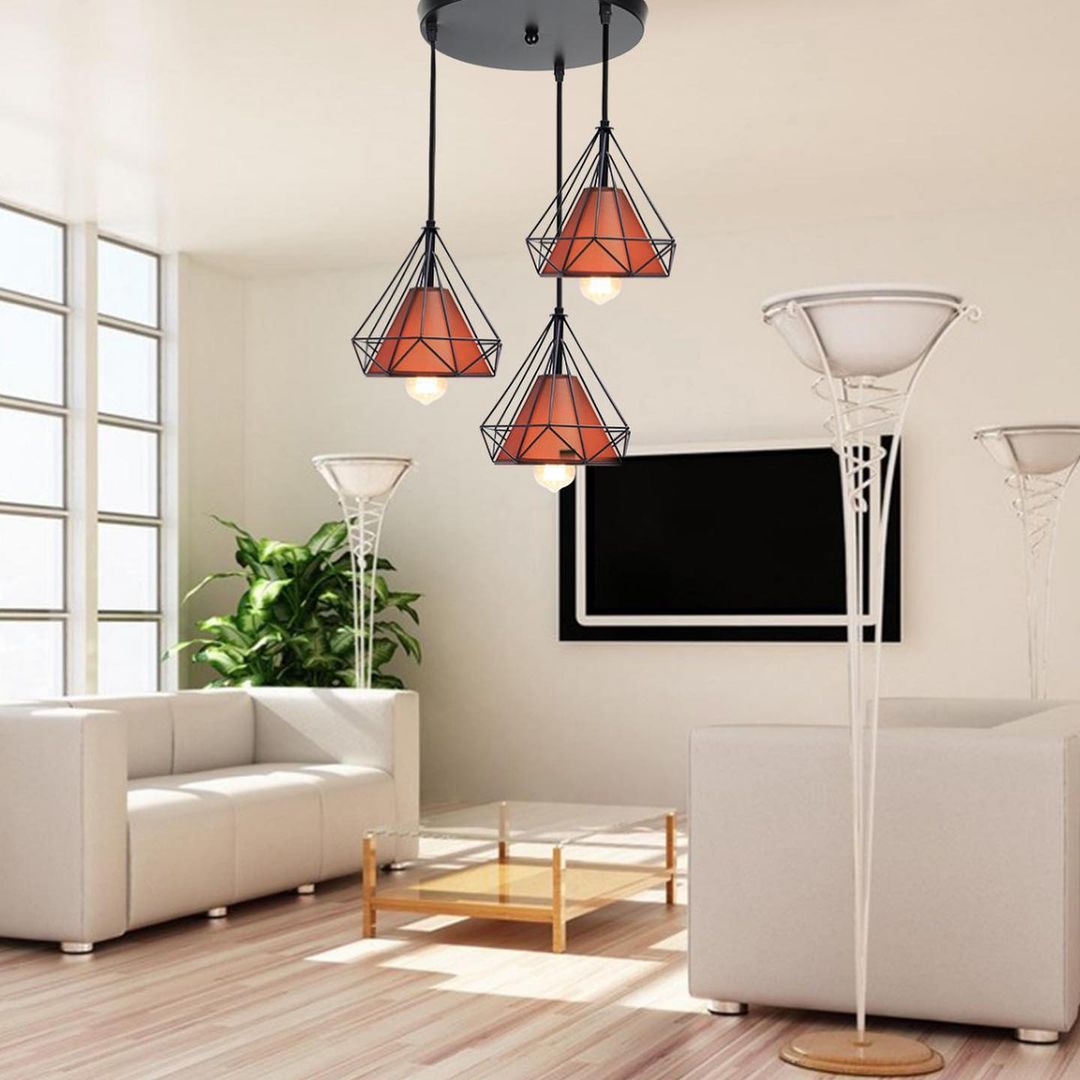 Modern Pendant Light Set with Red Geometric Shades