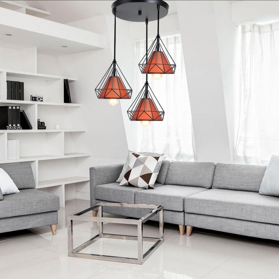 Modern Pendant Light Set with Red Geometric Shades