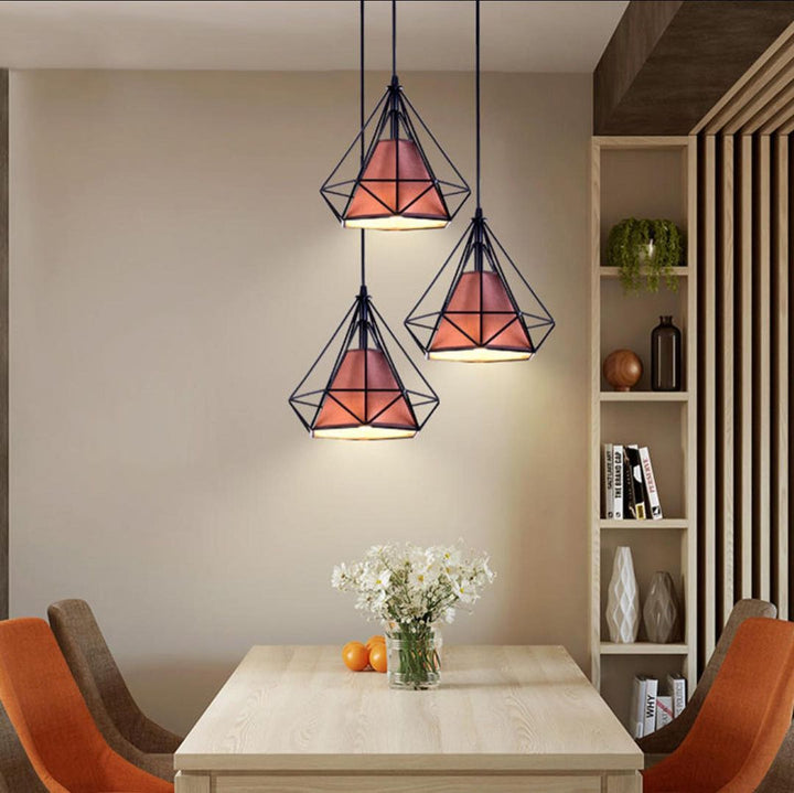 Modern Pendant Light Set with Red Geometric Shades