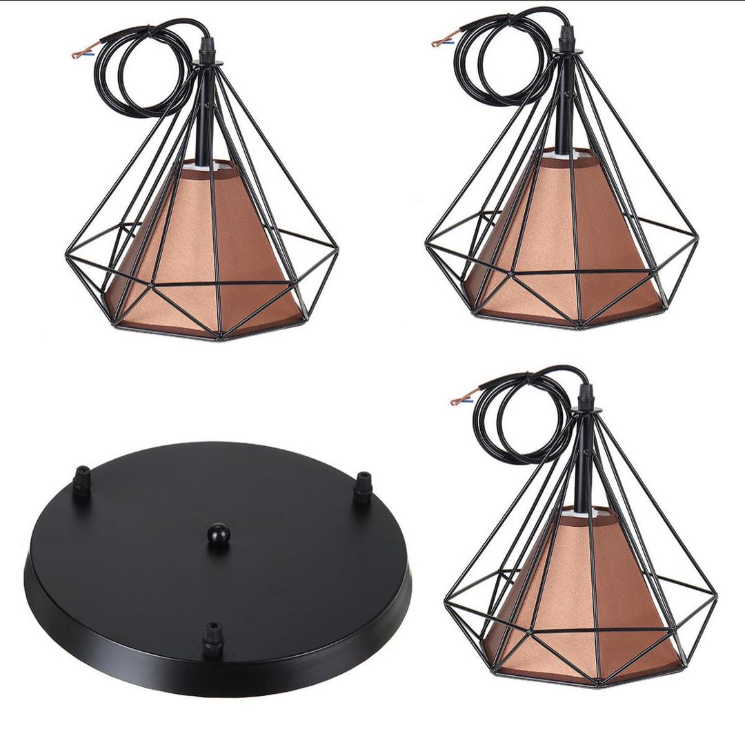 Modern Pendant Light Set with Red Geometric Shades