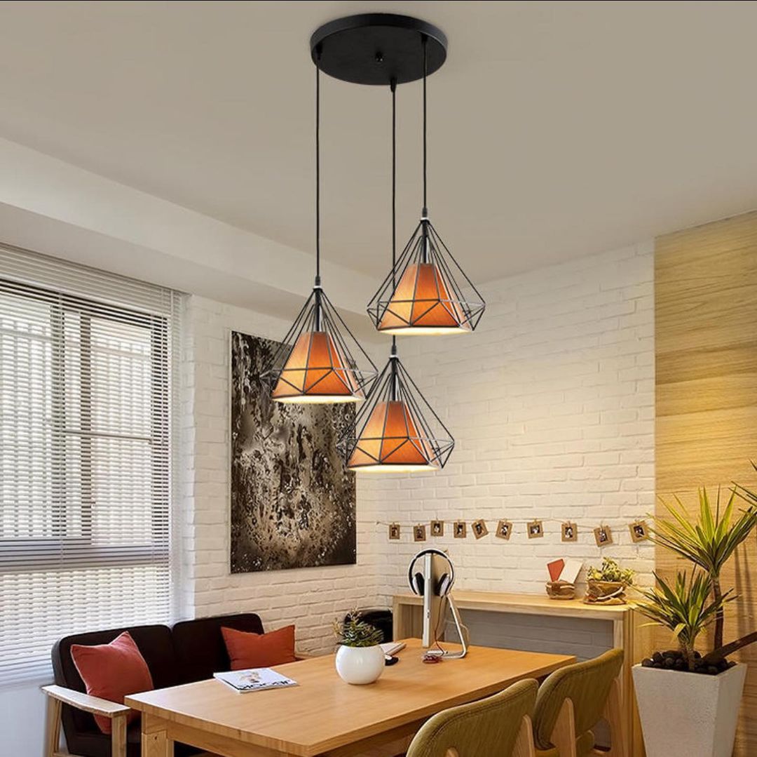 Modern Pendant Light Set with Red Geometric Shades