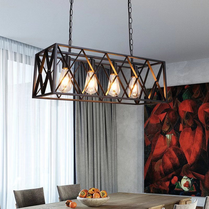 Industrial Rectangular Chandelier with Geometric Design