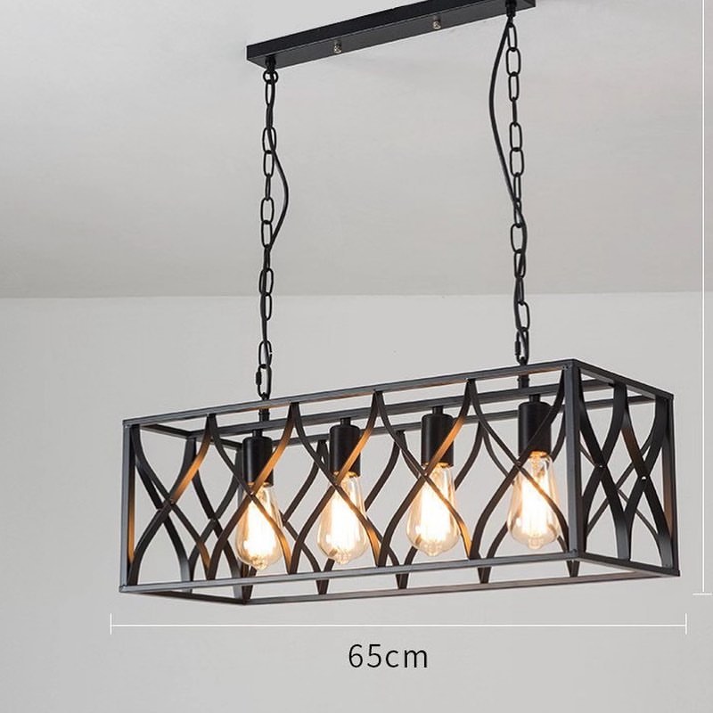 Industrial Rectangular Chandelier with Geometric Design