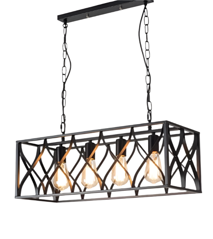 Industrial Rectangular Chandelier with Geometric Design