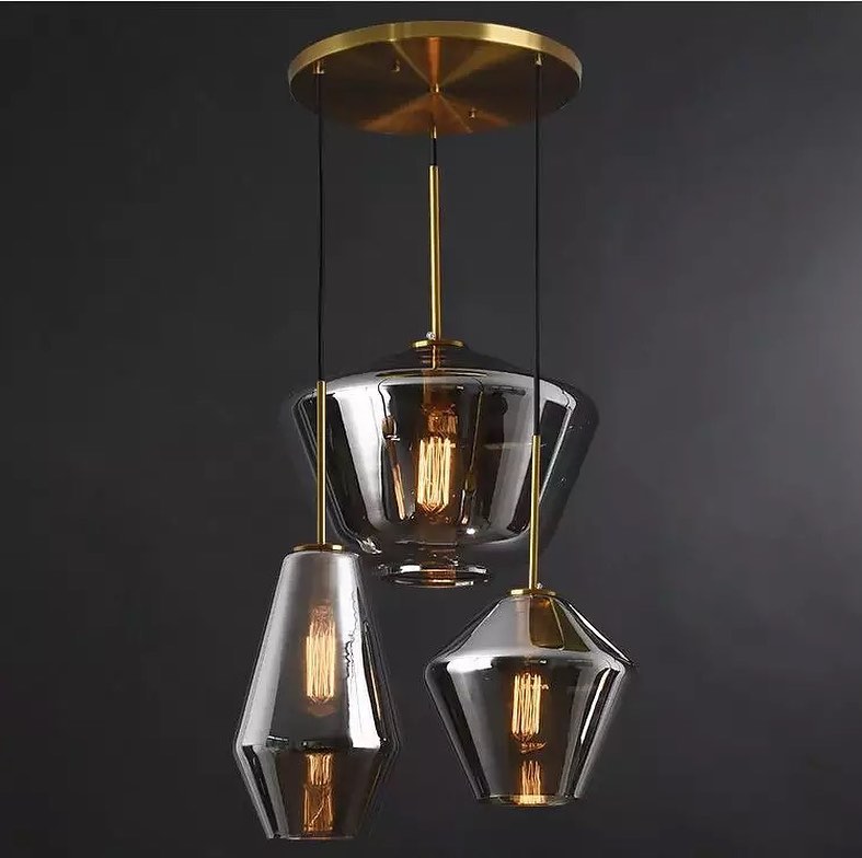 Modern Pendant Light Set with Smoky Glass Shades