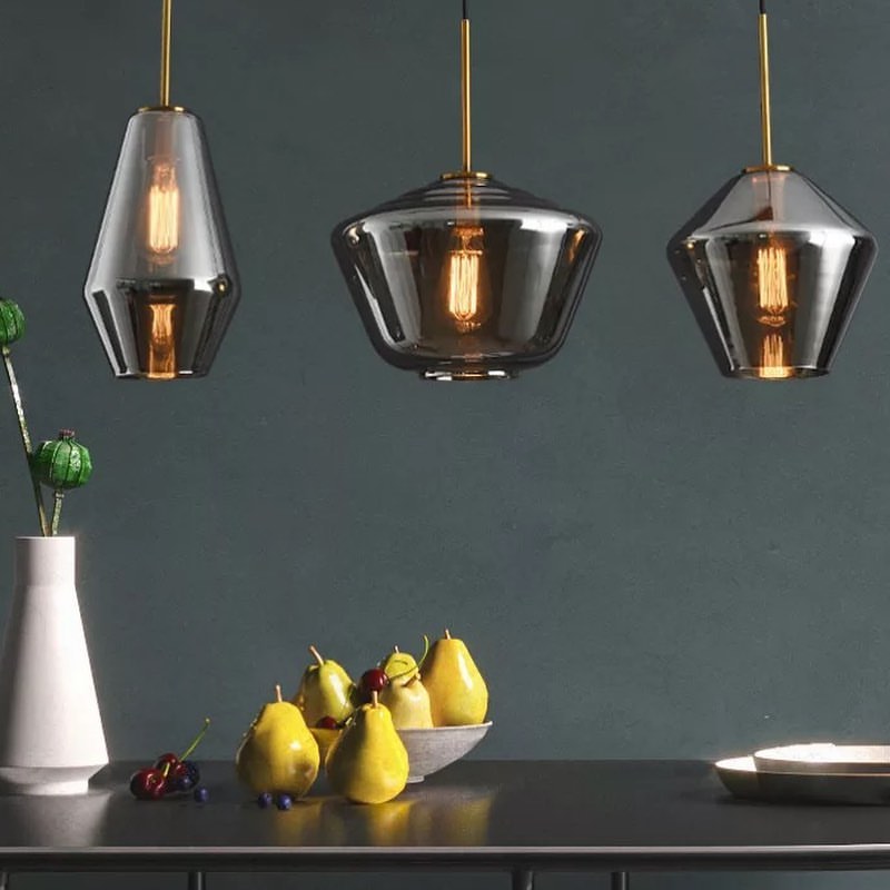 Modern Pendant Light Set with Smoky Glass Shades