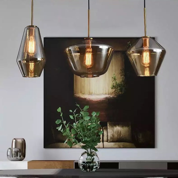 Modern Pendant Light Set with Smoky Glass Shades