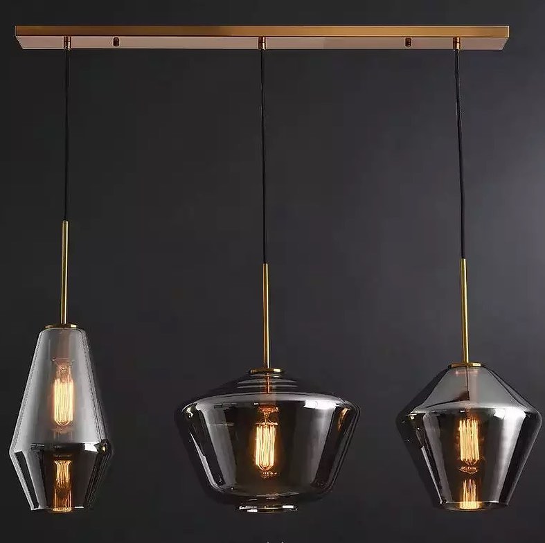 Modern Pendant Light Set with Smoky Glass Shades