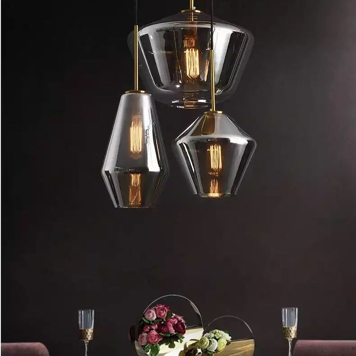 Modern Pendant Light Set with Smoky Glass Shades