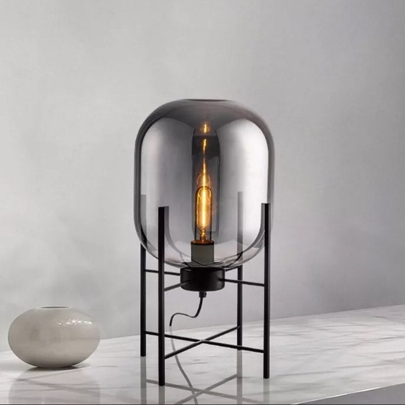 Modern Table Lamp with Smoky Glass Shade