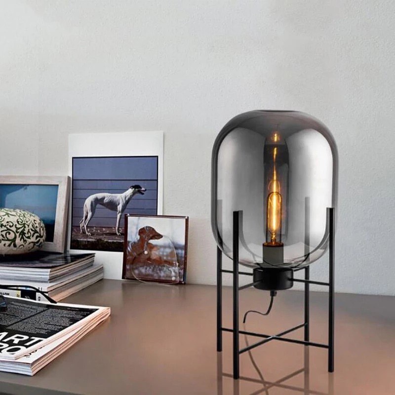 Modern Table Lamp with Smoky Glass Shade