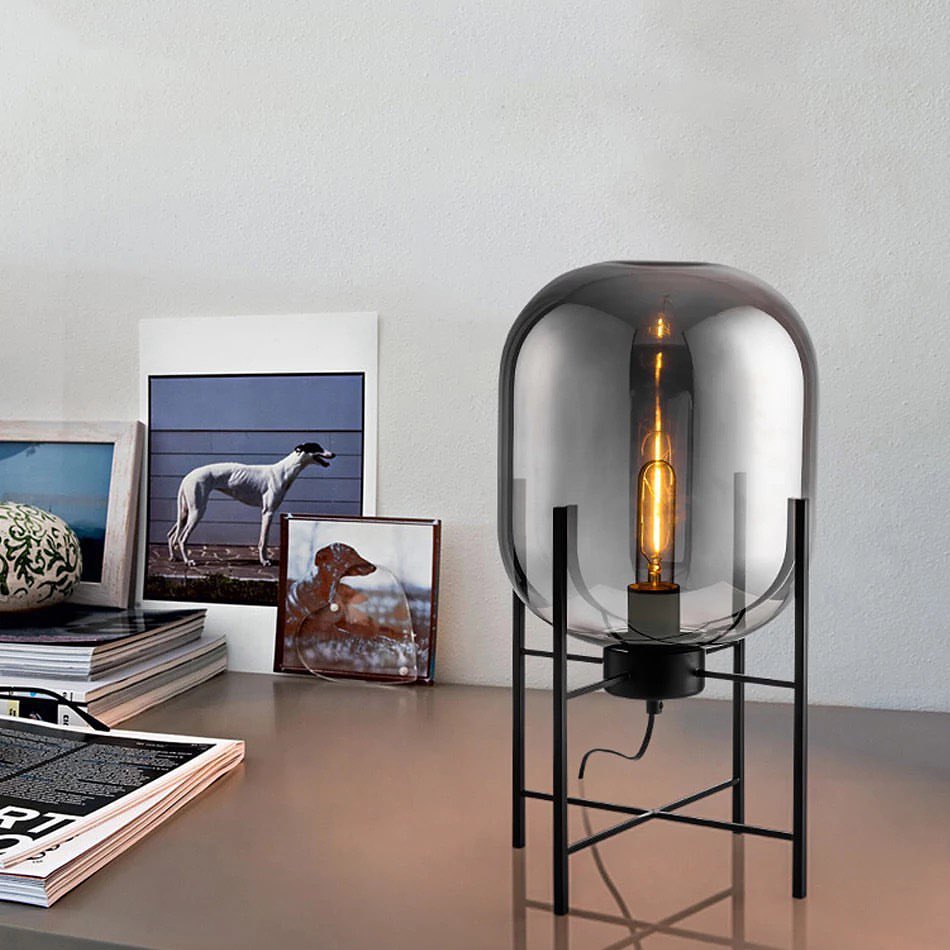 Modern Table Lamp with Smoky Glass Shade