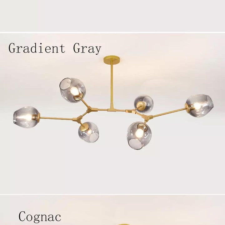 Modern Branch-Style Ceiling Light with Smoky Glass Globes