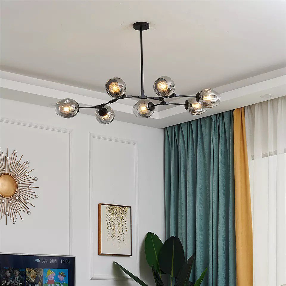 Modern Branch-Style Ceiling Light with Smoky Glass Globes