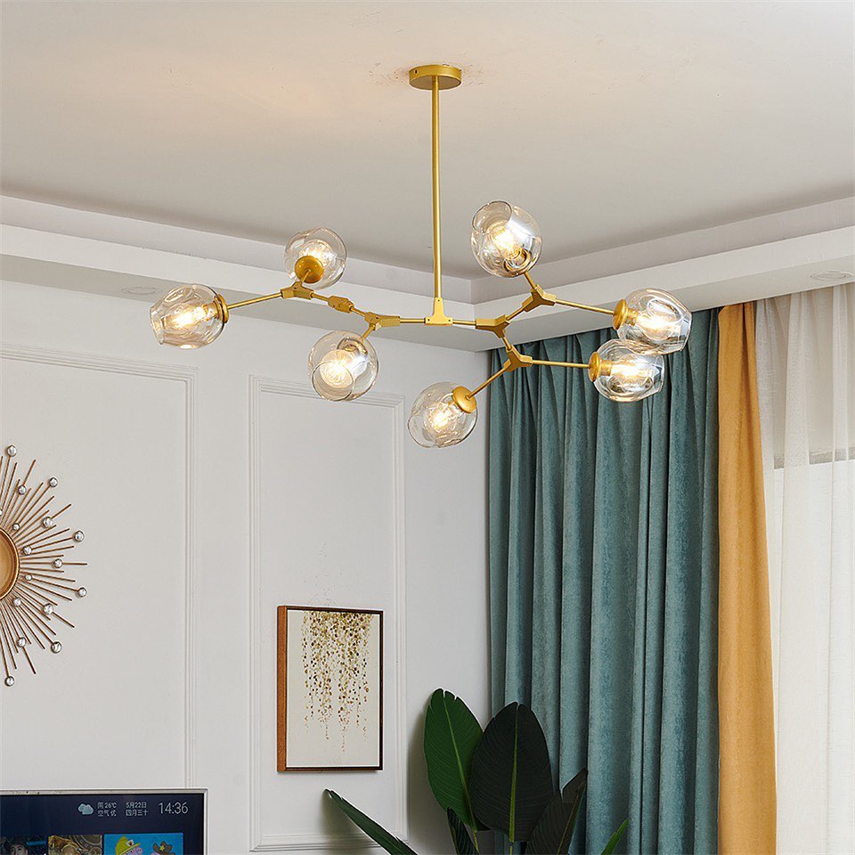 Modern Branch-Style Ceiling Light with Smoky Glass Globes