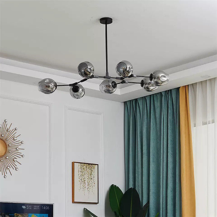 Modern Branch-Style Ceiling Light with Smoky Glass Globes