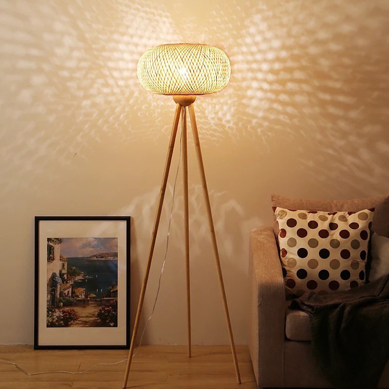 Rustic Woven Floor Lamp with Natural Materials