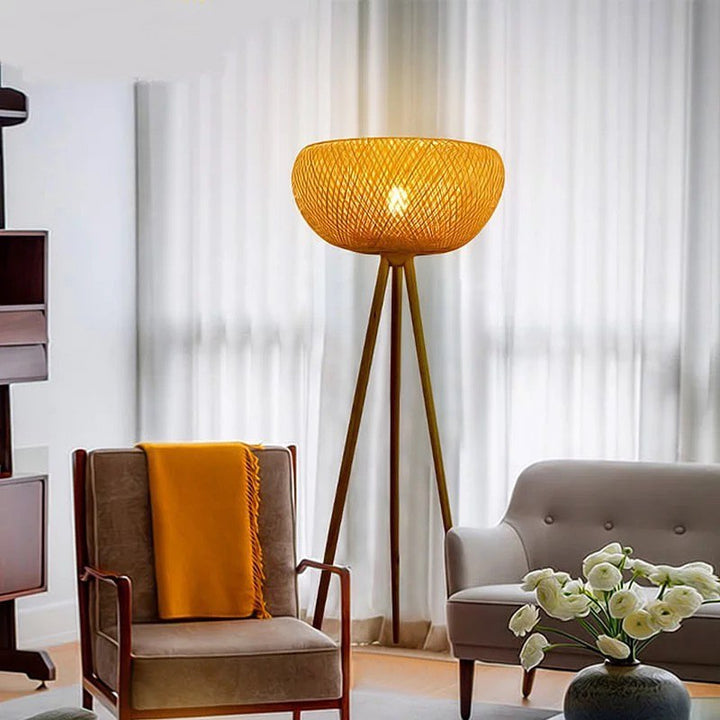 Rustic Woven Floor Lamp with Natural Materials