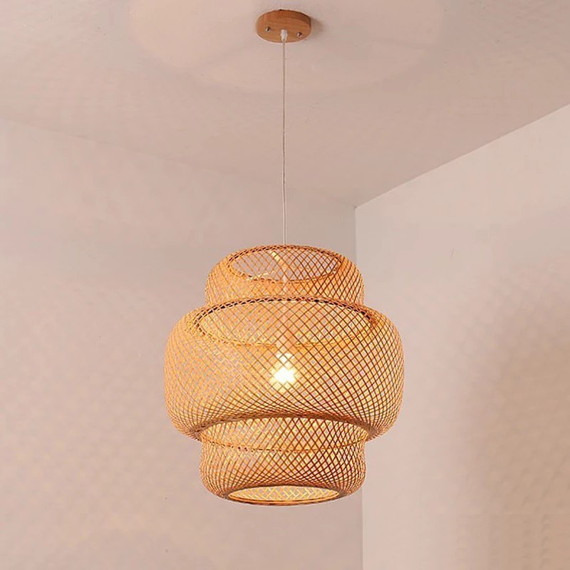 Natural Woven Pendant Light - Double Layered Design