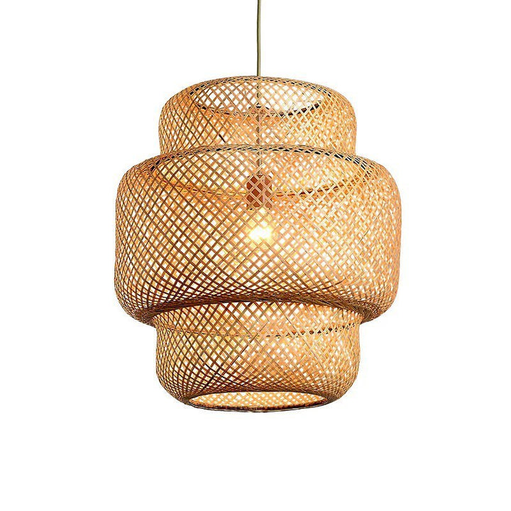 Natural Woven Pendant Light - Double Layered Design