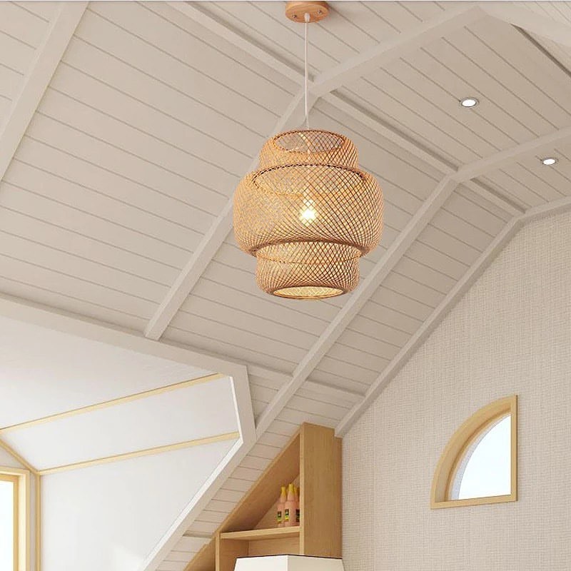 Natural Woven Pendant Light - Double Layered Design