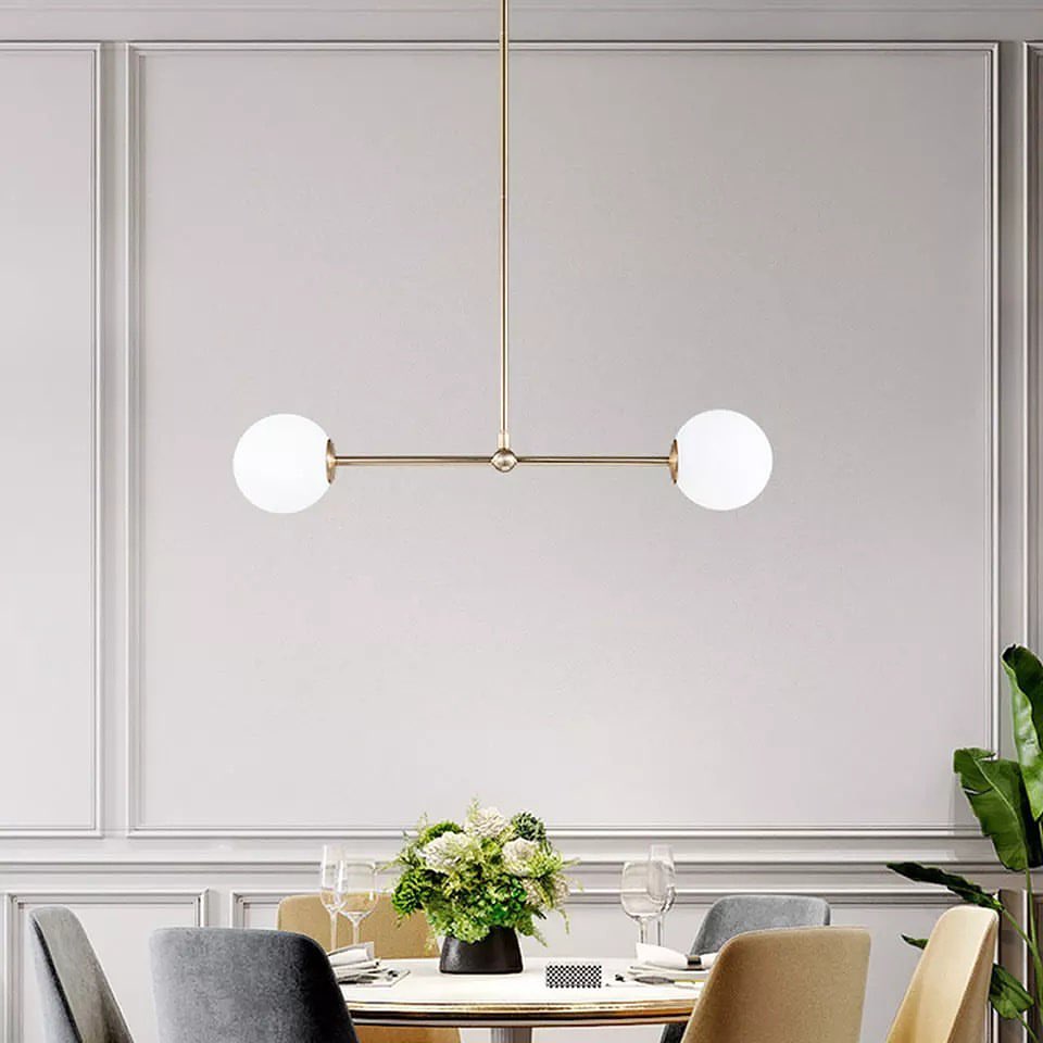 Modern Gold Pendant Light with White Globe Shades