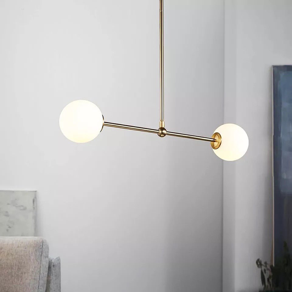 Modern Gold Pendant Light with White Globe Shades