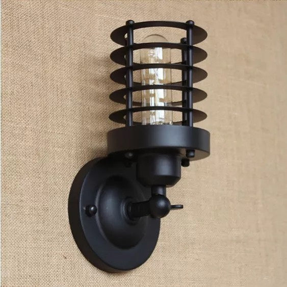 Industrial Black Wall Sconce with Cage Design