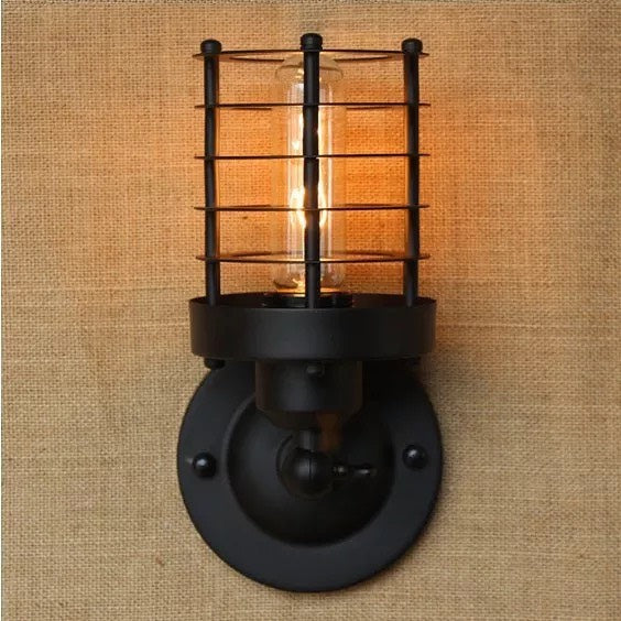 Industrial Black Wall Sconce with Cage Design