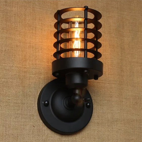 Industrial Black Wall Sconce with Cage Design