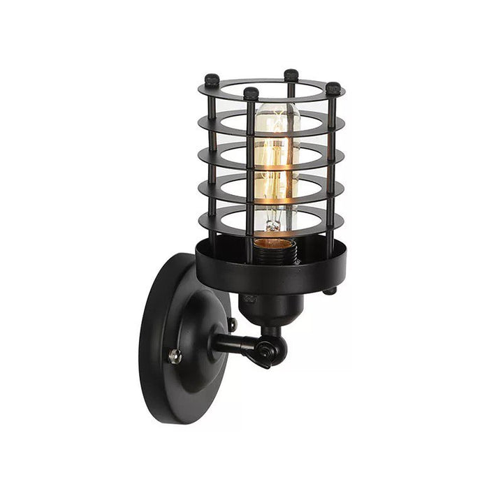 Industrial Black Wall Sconce with Cage Design