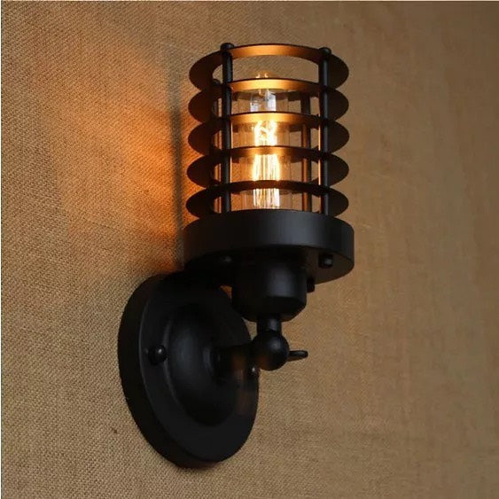 Industrial Black Wall Sconce with Cage Design